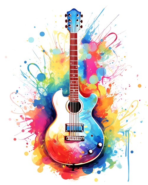 Photo vue d'une guitare à aquarelle