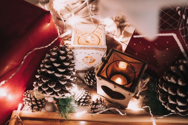 Photo vue à haut angle de la décoration de noël sur la table