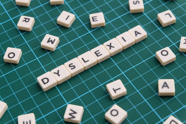 Photo vue à haut angle du texte de la dyslexie sur des blocs