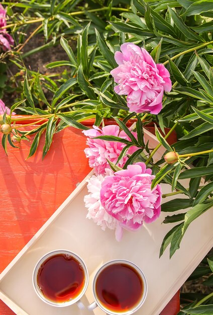 Photo vue à haut angle de la fleur rose sur la table