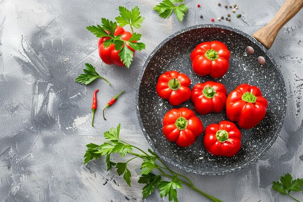 Vue à haut angle des poivrons rouges dans la casserole