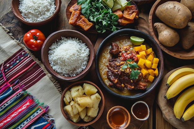 Photo vue d'en haut de l'arrangement alimentaire traditionnel