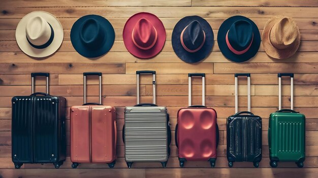 Photo vue de haut des bagages et du chapeau