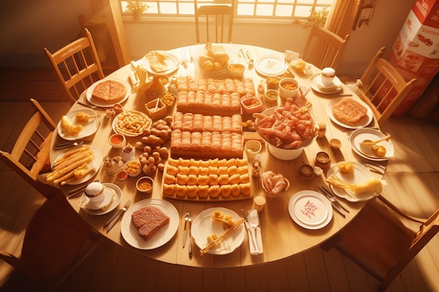 Vue de haut sur le banquet alimentaire