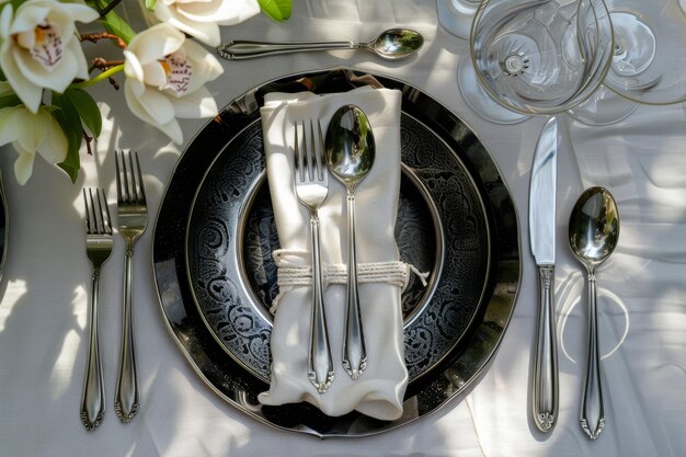 Photo une vue de haut en bas d'une élégante table à manger