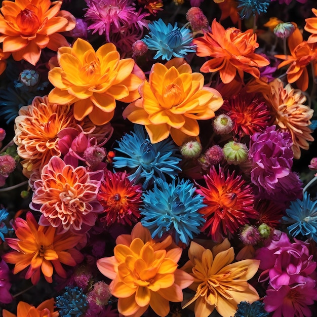 Une vue de haut en bas de fleurs aux couleurs vives