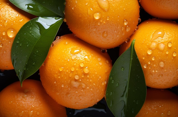 Vue de haut en bas d'oranges fraîches avec des gouttes d'eau AI générative