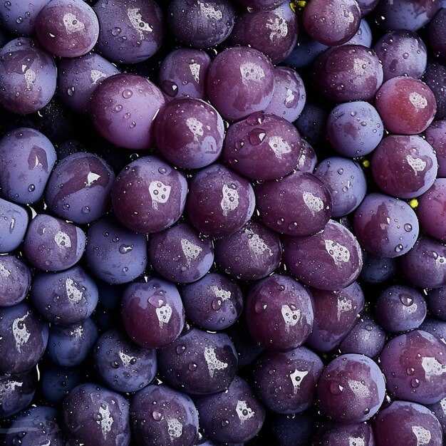 Vue de haut en bas de raisins rouges frais avec des gouttes d'eau