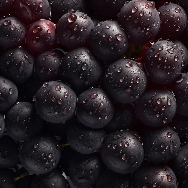 Vue de haut en bas des raisins rouges frais avec des gouttes d'eau