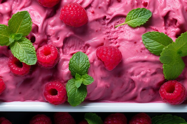 Photo vue de haut de la crème glacée à la framboise