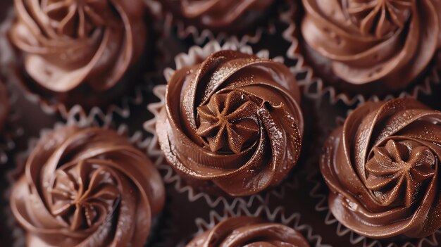 Vue de haut des cupcakes au chocolat avec glaçage au chocolat