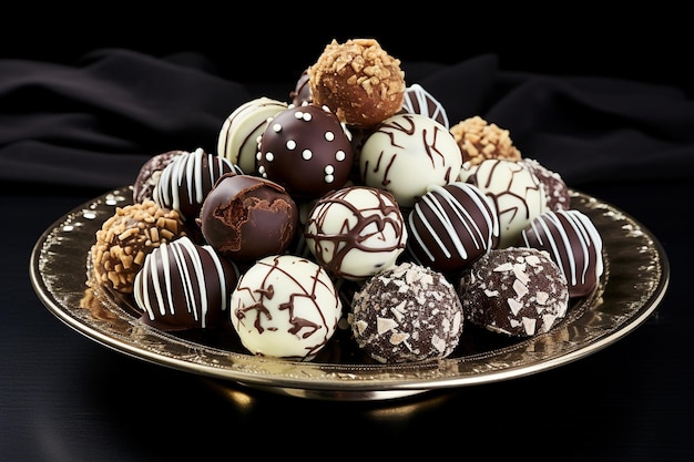 Vue de haut, délicieuses truffes au chocolat prêtes à être servies.