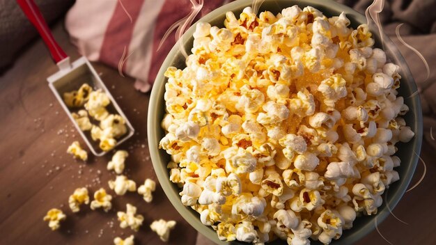 Vue de haut du pop-corn frais pour la soirée cinéma