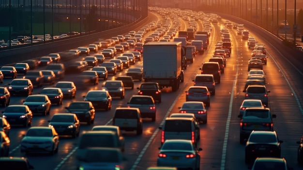 Vue d'en haut de l'embouteillage sur la route très fréquentée de la ville