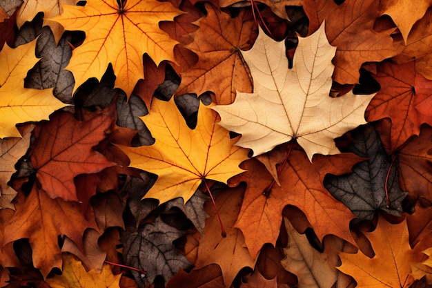 Vue de haut des feuilles d'automne