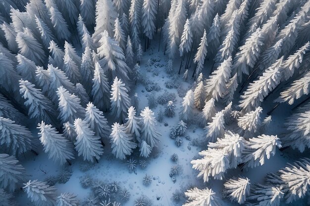 Vue d'en haut de la forêt en hiver Paysage hivernal dans la forêt