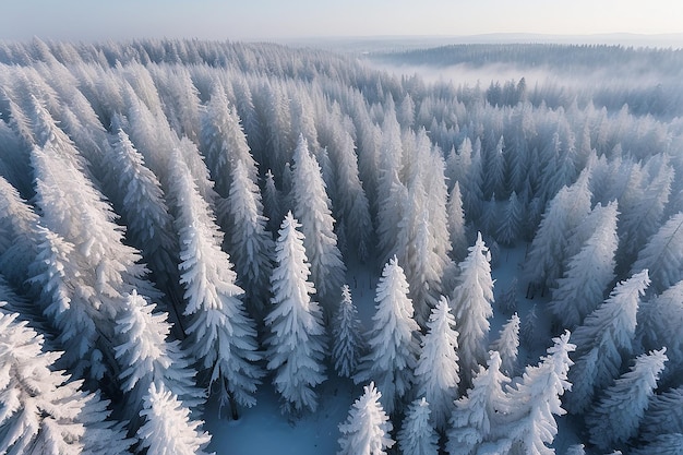 Vue d'en haut de la forêt en hiver Paysage hivernal dans la forêt