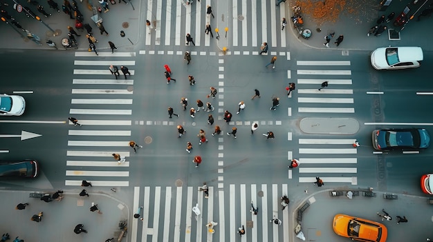 Photo vue d'en haut des gens marchant sur le carrefour piétonnier de la rue de la ville vue d'oiseau