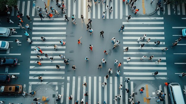 Photo vue d'en haut des gens marchant sur le carrefour piétonnier de la rue de la ville vue d'oiseau