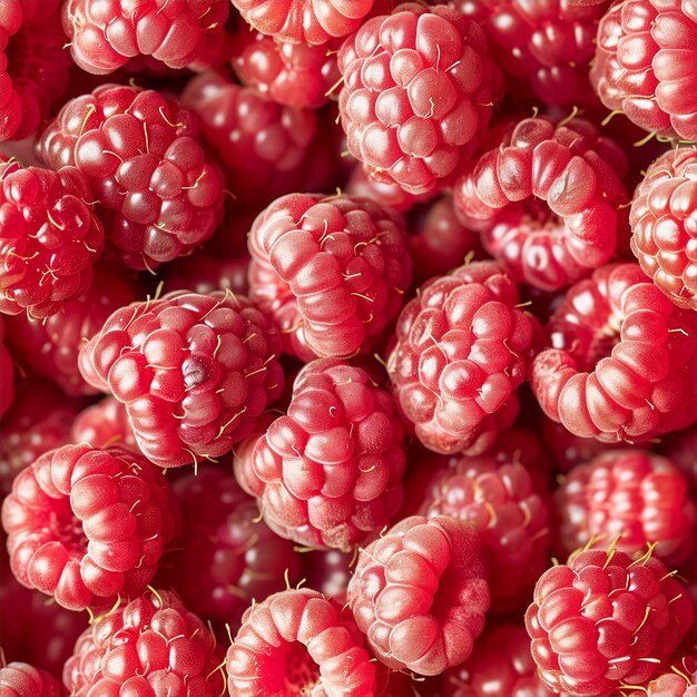 Vue de haut en gros plan d'une photo de framboises rouges mûres sous forme de motif sans couture