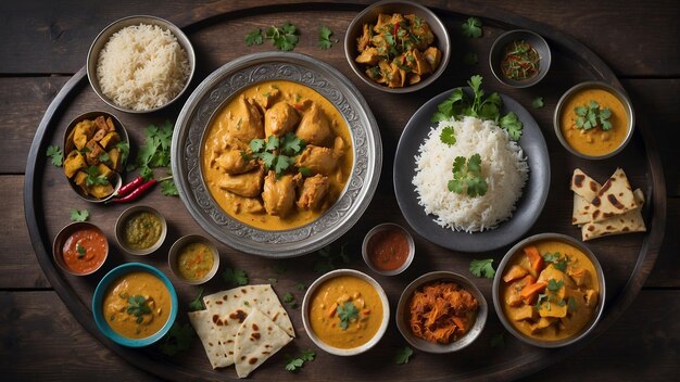 Une vue d'en haut d'un poulet Korma méticuleusement préparé révèle des couches de saveurs et de textures complexes