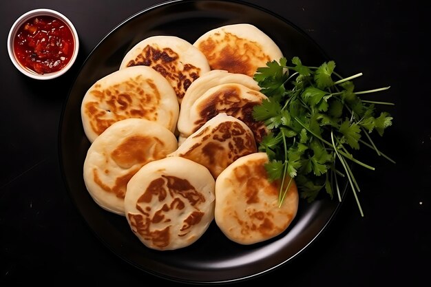 Photo vue de haut pupusa salvadorienne sur une table sombre