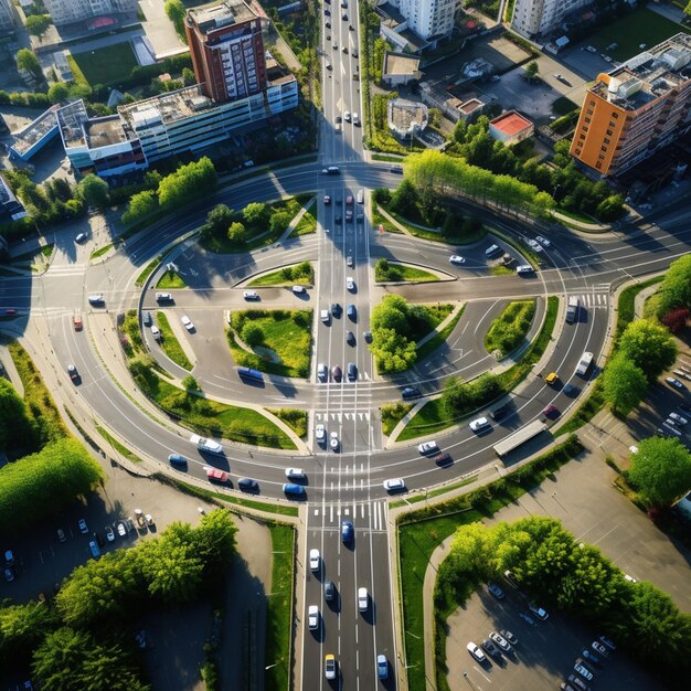 vue d'en haut d'une route à Bucarest plusieurs voitures stationnées sur la pelouse verte à droite vue de