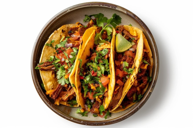 Photo vue de haut des tacos dans un bol