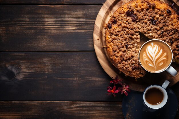 Vue de haut de la tarte et du café