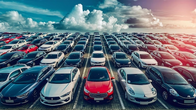 Vue de haut des voitures sur le parking