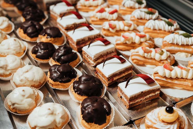Photo vue haute angle du gâteau au chocolat