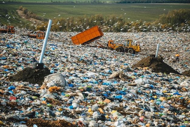 Photo vue haute angle des ordures par la rivière