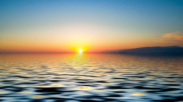 Vue d'une hauteur sur un coucher de soleil brillant sur la mer