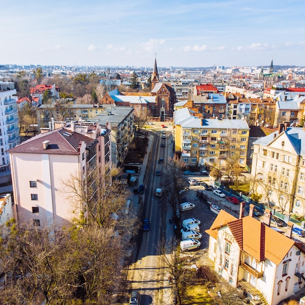 Vue d'hiver de la vue à vol d'oiseau de la ville européenne