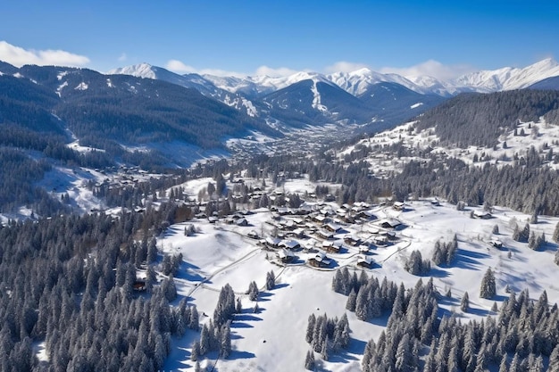 Vue hivernale des montagnes de Rhodope autour du village de Stoykite et de Pamporovo