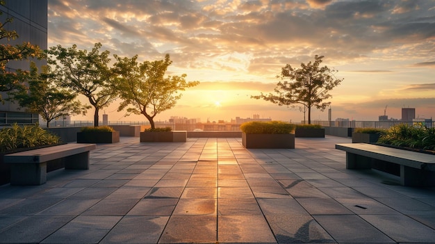 Vue de l'horizon de la ville au coucher du soleil depuis la zone d'étude du toit de l'université