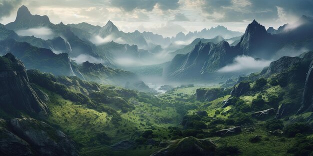 Vue idyllique des montagnes sur un ciel nuageux