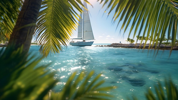 Photo vue de l'île sur la plage avec un voilier