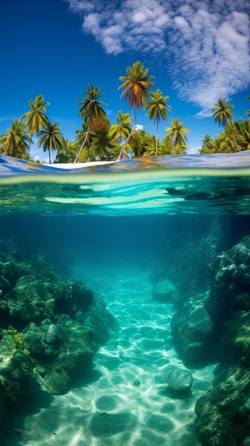 une vue sur une île tropicale avec un bateau dans l'eau ai générative