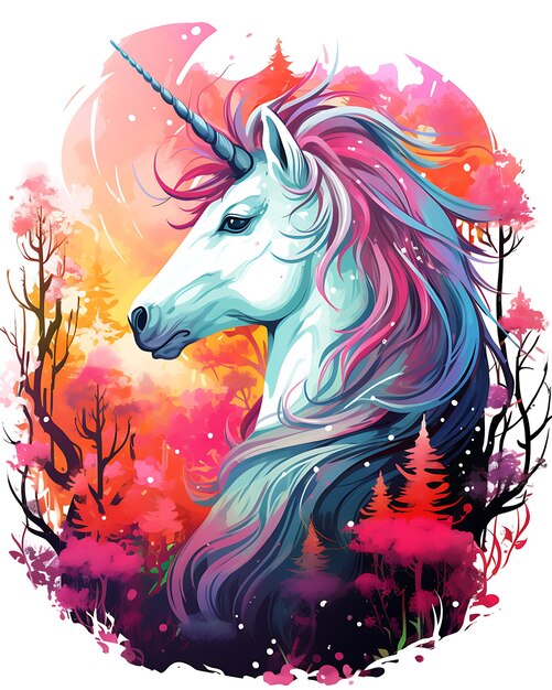 Vue d'une illustration colorée de l'unicorne d'action