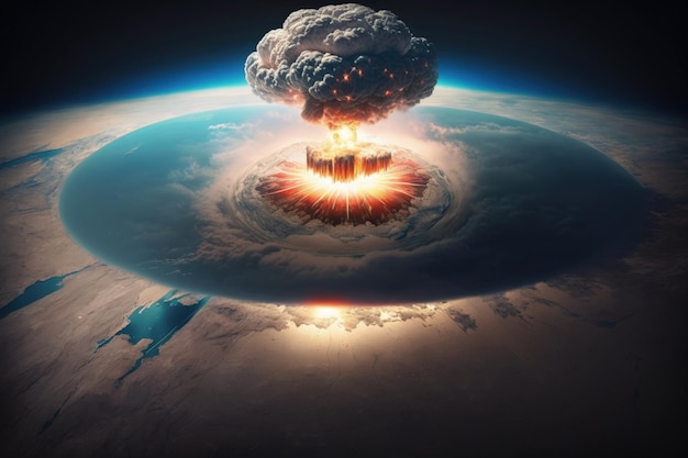 Vue d'illustration de l'explosion nucléaire depuis le concept spatial de guerres et de dystopie AI générative