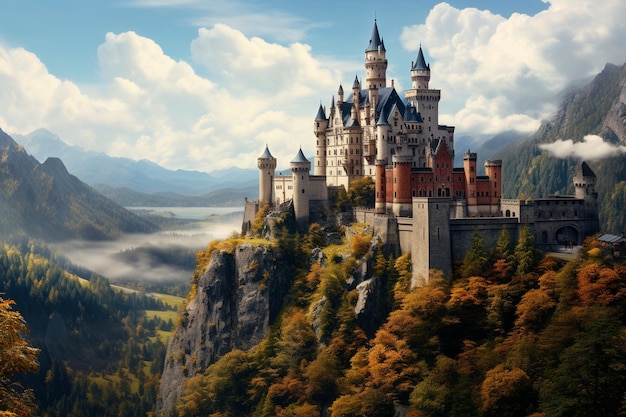 Vue sur l'imposant château avec paysage naturel