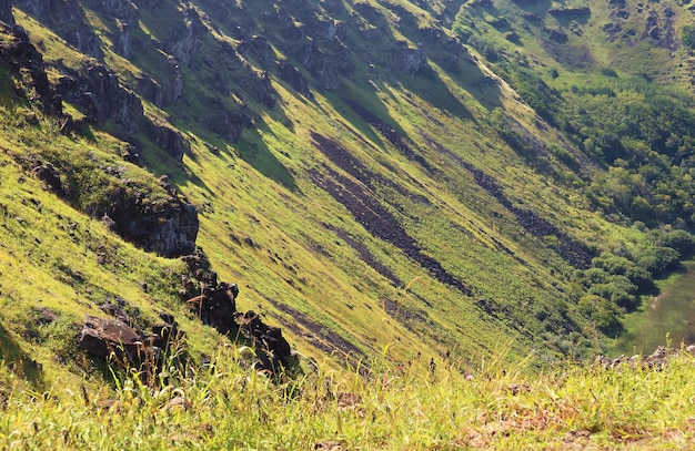 Vue imprenable sur le lac Rano Kau Crater sur l'île de Pâques Chili Amérique du Sud