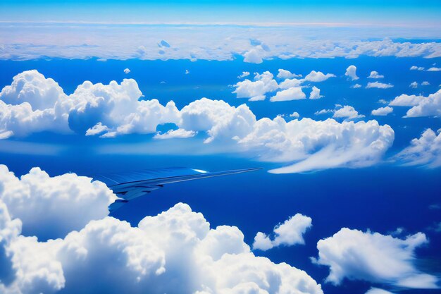 Une vue imprenable sur les nuages blancs moelleux flottant contre un ciel bleu vibrant