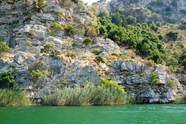 Vue imprenable sur la rivière et les rochers le jour d'été ensoleillé