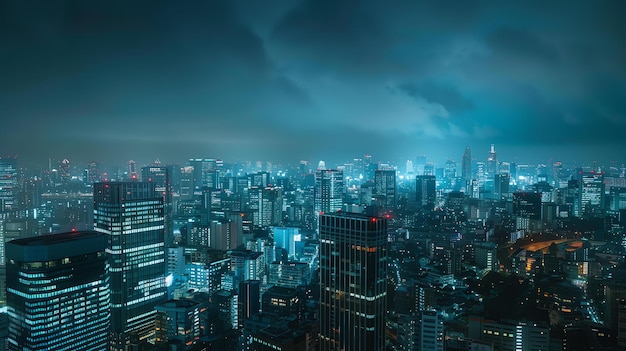 Une vue imprenable sur une ville moderne la nuit La ville est pleine de grands bâtiments Lumières et énergie