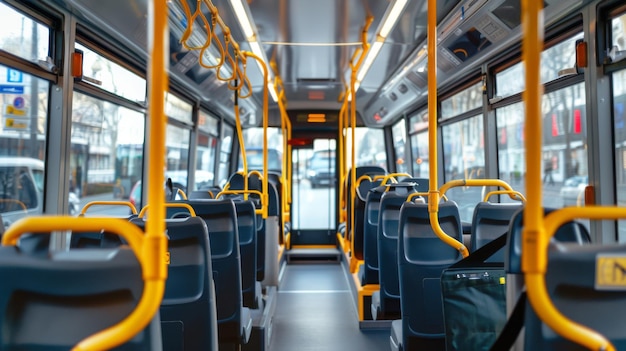 Photo vue de l'intérieur d'un bus de transport en commun