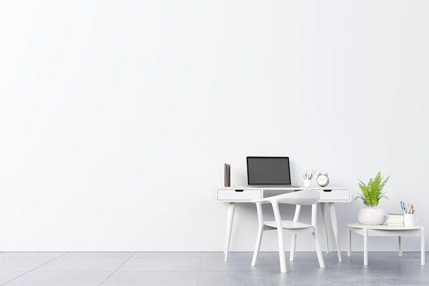 Vue d&#39;un intérieur de travail avec la salle vide mur blanc