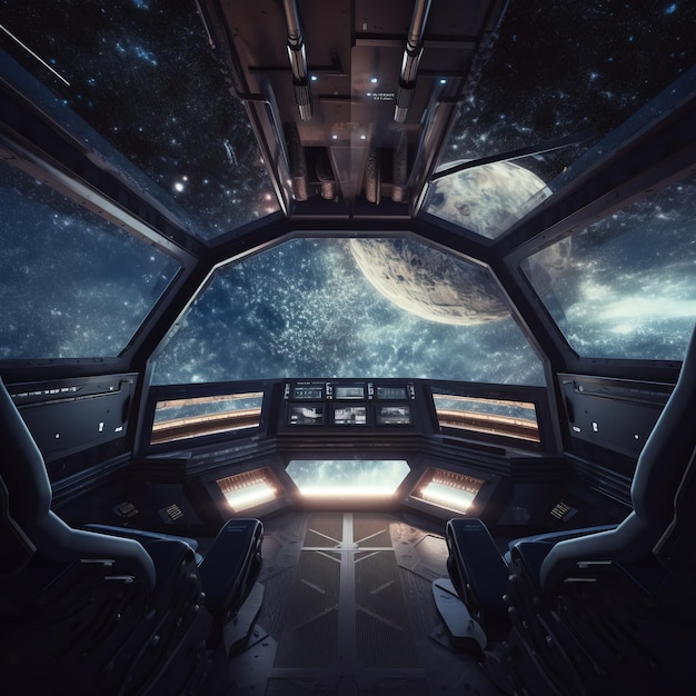 Une vue de l'intérieur d'un vaisseau spatial se précipitant dans l'espace à grande vitesse