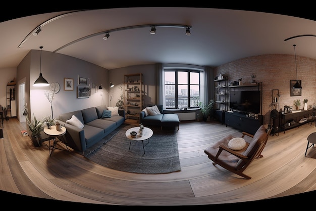 Vue intérieure à 360° de haute qualité d'un studio confortable